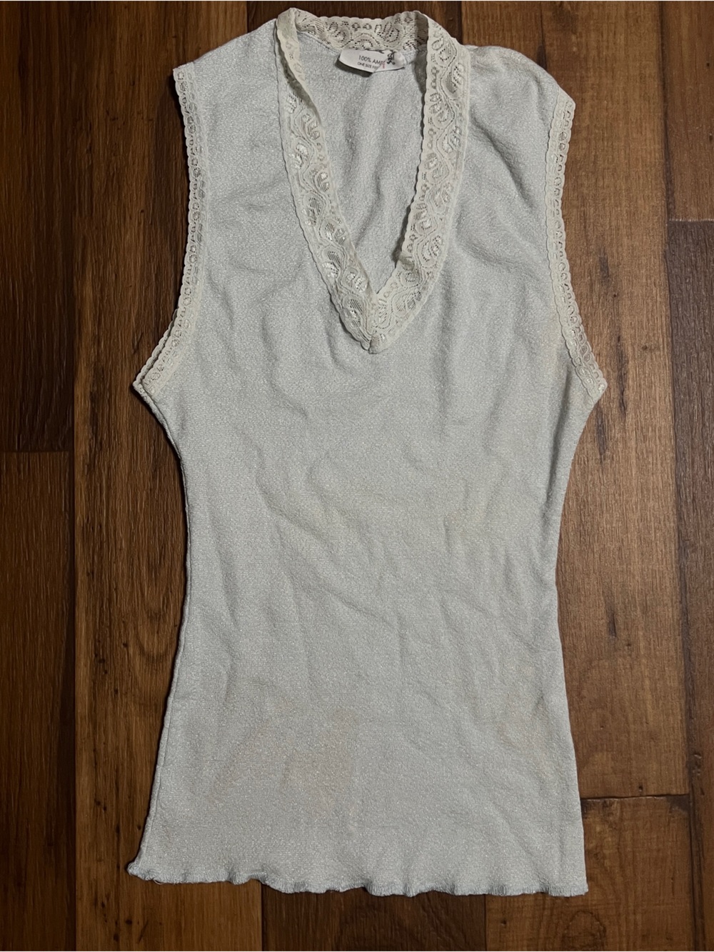 Michael Stars Lace Trim Tank Top Women's One Size Camisole Y2K Shiny Blue V Neck